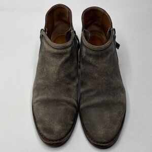 Trask Womens Size 8.5 Aubrey Grey Distressed Suede Leather Double Zipper Bootie